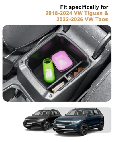 Center Console Organizer For 2018-2024 VW Tiguan/2022-2026 Taos - Armrest Box Storage Tray Compatible with 2018-2024 Tiguan/2022-2026 Volkswagen Taos Accessories Armrest Organizer ABS - view 6