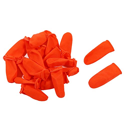 Disposable Latex Finger Cots 100pcs (Large) Orange Anti-Slip, Anti-Static Rubber Fingertips Protective Finger Gloves for Electronic Repair, Painting, Jewelry Cleaning