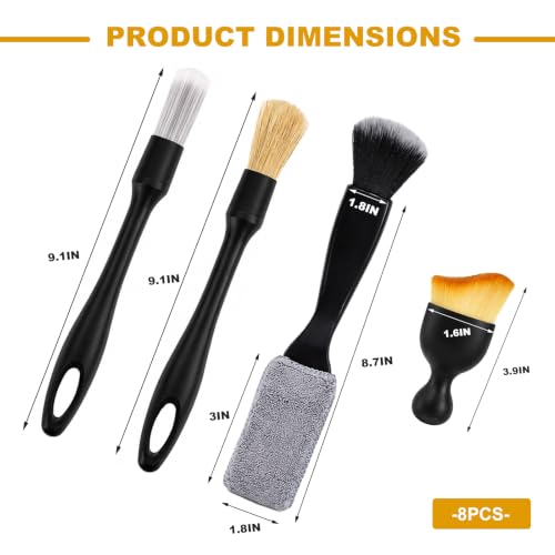 8PCS Car Detailing Brush Set, Multi-Use Auto Interior & Exterior Cleaning Brushes Soft Bristle Detailing Tools, Vehicle Brush Kit for Cleaning Air Vents Center Console Seat Gaps - view 2