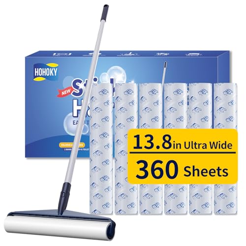 13.8in Large Big XL Jumbo Lint Roller for Floor with Long Handle, Mega Sticky Rollers Pet Hair Remover for Carpet, Bed,Couch，Furniture, Walls, Bathroom & Hair Collector Cleaner with Dog Cat Fur