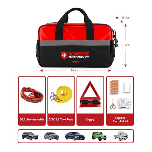 Car Emergency Kit,Premium Roadside Assistance Essentials with Jumper Cables, Flashlight, Shovel, Screwdriver Set - Ideal Auto Road Safety Kit, Survival, Truck, RV and More Gift for Father (Red) - view 4