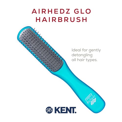 AHGLO02 Airhedz Glo Blue Half Round Narrow Detangling Hair Brush - 9 Row Ionic Anti Static Non Scratch Long Nylon Bristle Great for Detangling and Smoothing Medium to Long Length Hair - view 3