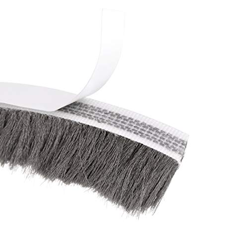 Brush Weather Stripping, Adhesive Felt Door Seal Strip Weatherstrip Door Sweep Brush for Door Window 197Inch l x 0.9 Inch W (5000mm x 23mm) Gray