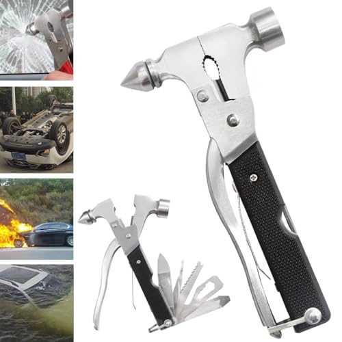 Car Safety Hammer Glass Breaker, 12-in-1 Car Stainless Steel Hammer Multi-Tool - Emergency Escape, Vehicle Tool Kit, Camping Outdoor Rescue Emergency Essentials - Suitable for Men, Women