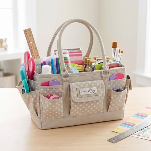 Deluxe Store & Tote Organizer – Tan Dot Craft Tote with Handle – Art Supply Caddy for Sewing, Scrapbooking, DIY Projects & Creative Tool Storage - view 6