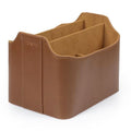 PU Vegan Leather Desk Organizer Cube with Tablet Slot, Nightstand Caddy & Couch Organizer — 4 Remote Pockets + iPad/Kindle Slot, Makeup Brush Holder, Suede Lined, 8 x 6.1 x 6.1 in, Light Brown