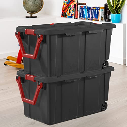 Storage Bins 40 Gallon Heavy-Duty Plastic Storage Bins, 2 Pack Container Totes with Durable Lid and Secure Latching Buckles, Stackable, Tough Storage Containers for Garage and Metal Rack Organizing - view 5