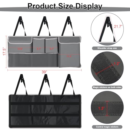 Trunk Hanging Organizer, Backseat Storage Bag, Collapsible Car Interior Accessories with 4 Pockets & 2 Mesh Pouches for Tools, Provide More Storage Trunk Space for SUV, Jeep, MPVs (Grey) - view 3