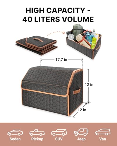 Trunk Organizer for Car, Lid, PU Leather, 17.7in 40L, 1pc, Hexy - view 4