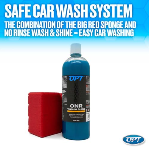 Optimum No Rinse Version 5 (32 Oz), Microfiber Drying Towel, and Big Red Sponge (BRS) Car Cleaning Kit, ONR Rinseless Car Wash, Drying Towel, and Wash Sponge for Washing and Auto Detailing - view 2