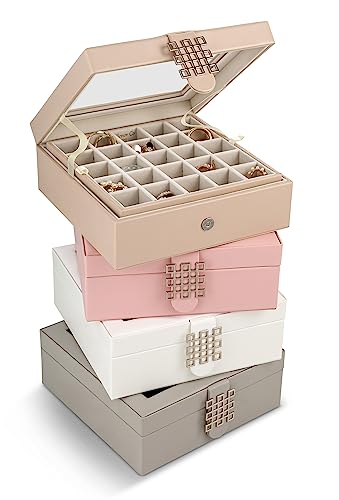 Co Earring Organizer - Classic 50 Section Jewelry Box/Case/Holder for Earrings, Rings, Necklaces, Jewelry, Cufflinks or Collections -2 Layer Small Compartments with Large Glass Top - Sand - view 6