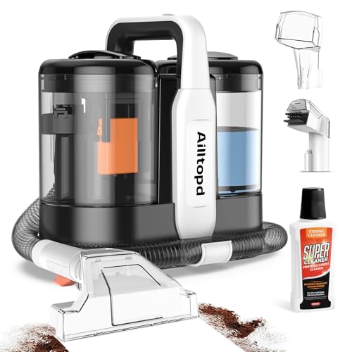 Portable Carpet & Upholstery Cleaner Machine, 15Kpa Powerful Suction & Deep Cleaning Cleaner Machine for Couch, Rugs, Carpet, Car, Pet, Furniture Cleaner with 2 Size BrushHead & Self-Cleaning System