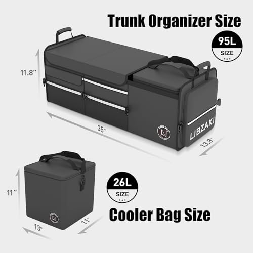 LIBZAKI Oversize 4 in 1 Car Trunk Storage Organizer, Multi Compartment Collapsible Trunk Storage Box with Cooler Bag for Car Truck SUV-Black - view 6