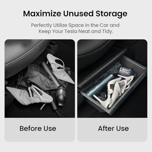 Under Seat Storage Tray for Tesla Model Y, Front Seat Hidden Drawer Bins Non Slip with Lid Cover, Underseat Storage Box Organizer for Model Y 2021-2024 (No Fit New Model Y Juniper) - view 2