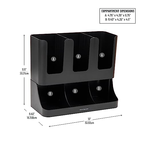 Condiment Station, 13 Inch Countertop Coffee Bar Organizer with 6 Compartments, Storage Caddy for Cups, Lids and Packets, Plastic, Black - view 3