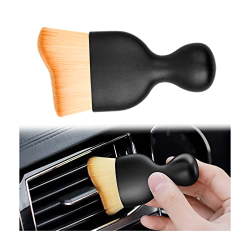 Car Detailing Brush, Auto Interior Dusting Brush, Car Soft Bristle Cleaning Tool, Universal Car Interior Crevice Brush for Dashboard, Air Conditioner Vents, Leather, Computer (Brown)