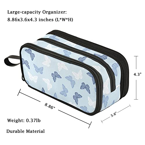 Blue Butterflies Big Capacity Pencil Pen Case, Multi-Purpose Makeup Bag Organizer Storage Pouch for Office College School Hiking Travel - view 4