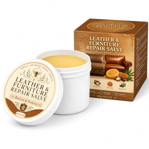 Leather & Furniture Repair Salve 4 oz, Leather Cleaner and Conditioner, Leather Conditioner and Leather Polish for Couch, Car Seats, Boots, Shoes, Bags and Furniture, Restores Natural Shine