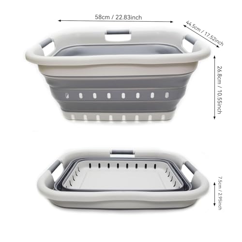 41L Collapsible 3 Handled Plastic Laundry Basket - Foldable Pop Up Storage Container/Organizer - Portable Basket - Space Saving Hamper/Basket (3 handled rectangular, Grey/Dark Grey) - view 3
