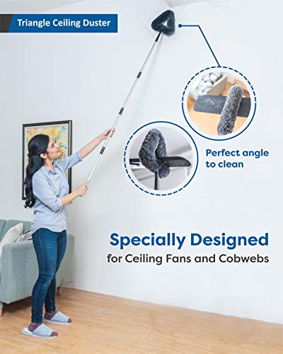 Feather Duster Kit with 5.6ft Extension Pole, 4 Dusting Brush for Cleaning Home Wall Ceiling Fan Cobweb, Microfiber Static Washable Dusters, Black Dark Gray - view 5
