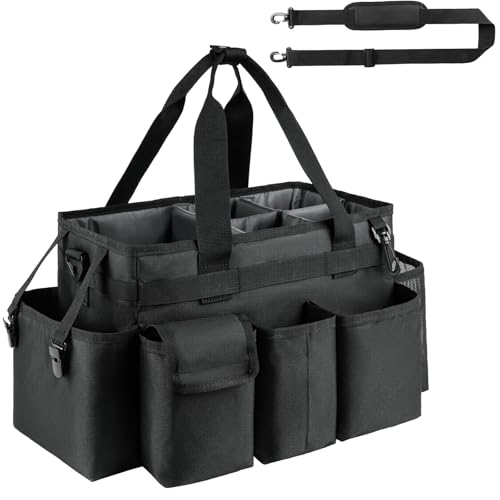 Cleaning Caddy,Cleaning Bag for Housekeepers,Cleaning Supplies Organizer with Handle,Black