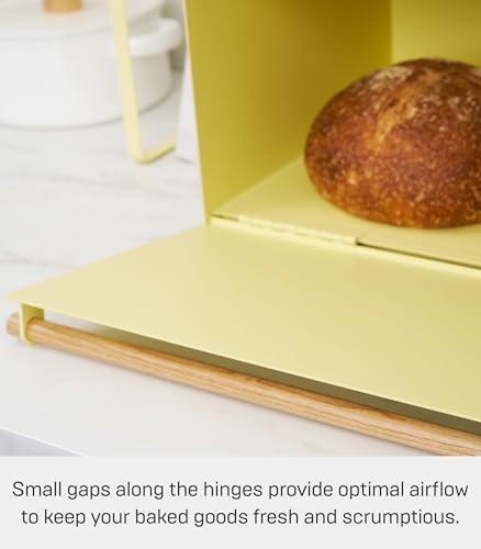 Home Modern Bread Box – Steel + Wood Countertop Bread Storage Container, Large Yellow Bread Box for Kitchen Countertop, Space-Saving Bread Keeper, Easy Access Lid - view 6