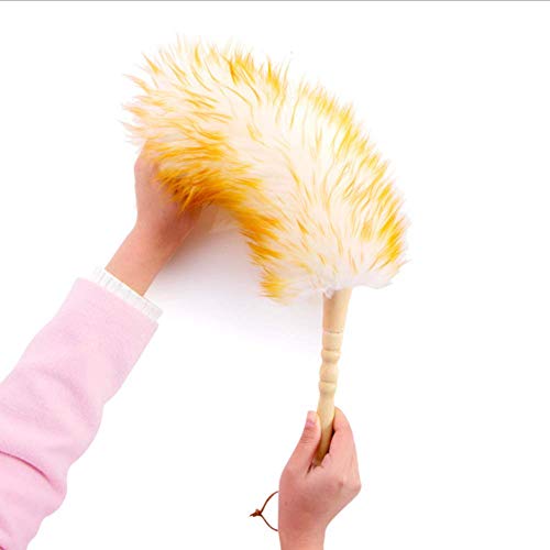Lambswool Duster with Solid Wooden Handle,Leather Hang Strap,18.9 inch Long,Natural Feather Duster for Cleaning Ceiling Fans,Window Blinds,Computer Screens,Bookshelves etc - view 3