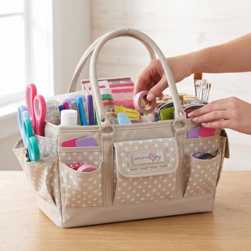 Deluxe Store & Tote Organizer – Tan Dot Craft Tote with Handle – Art Supply Caddy for Sewing, Scrapbooking, DIY Projects & Creative Tool Storage - view 2