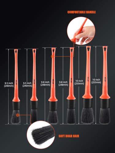Car Detailing Brush Kit, 6Pcs Auto Boar Hair Detail Brush Set Automotive Interior Exterior No Scratch Microfiber Detailing Brushes for Cleaning Air Vents, Engine Bays, Dashboard & Wheels -BRFCD15 - view 2
