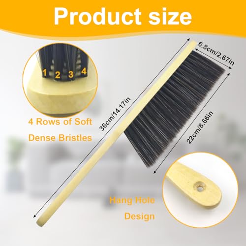 2 Pcs Hand Broom Brush, Wooden Handle Soft Bristle Cleaning Dust Brush，for Furniture, Bed, Car, Bench, Crevice Cleans, Sofa, Fireplace, Clothes (Straight Handle) - view 2