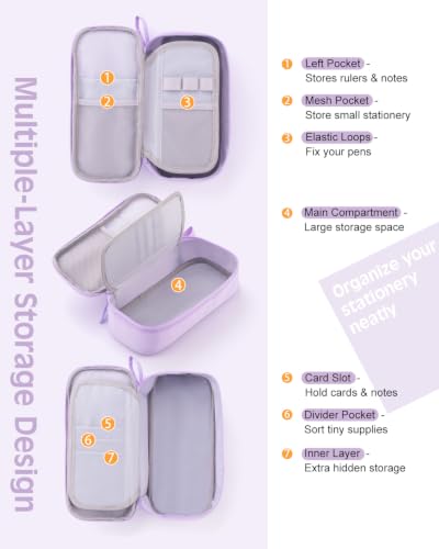 Durable Pen Pencil Case Big Storage Pen Pouch Bag for School Supplies Office College Teen Girls Adults, Purple - view 4