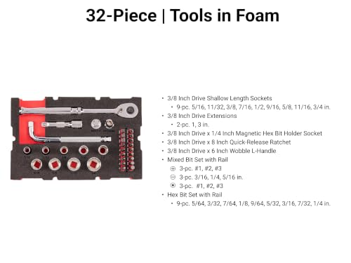 3/8 Inch Drive 12-Point Socket, Bit Ratchet Set, 32-Piece | SKT96101 - view 2