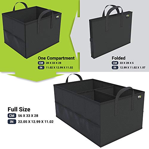 Trunk Organizer for Car, Car Organizer, 8 Mesh Pockets Trunk Organizer for SUV, Non-Slip Bottom, Storage Organizer for Sedans, Van, Jeep, Grocery, 2 Compartments, Black 22"x13"x11" - view 3
