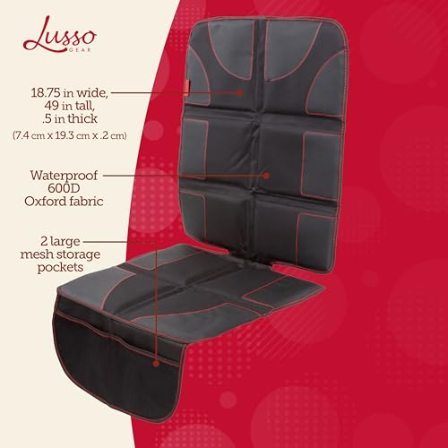 Car Seat Protector - Waterproof Seat Covers for Infant & Cars - Non-Slip 8-Layer Protector - Rear Shield with Mesh Pockets - Black with Red Stitching, Universal Fit - view 4