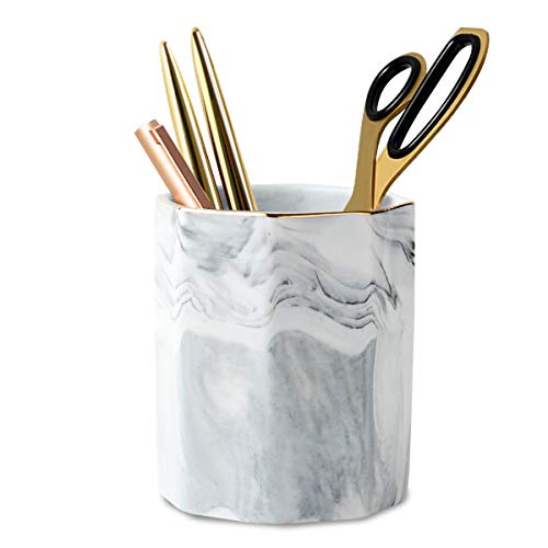 Pen Holder, Pencil Holder for Desk, Practical Ceramic Pencil Organizer, Decorative Makeup Brush Holder, Perfect Office Organization, Teacher Supplies, Gray Marble