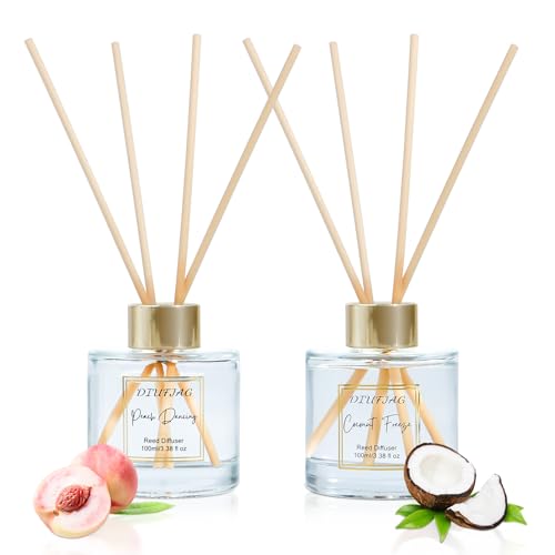 200ml Scent Diffuser with 6 Fiber Sticks, 6.76 oz Reed Diffuser Set Aromatherapy Fragrance Diffusers Air Fresheners for Home Bedroom Bathroom (Coconut Peach) - view 2