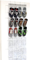 24 Pockets Clear Over the Door Shoe Organizer, Gray