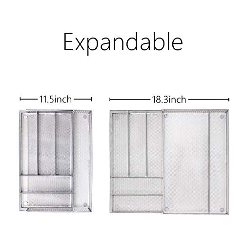 Utensil Drawer Organizer - Expandable Cutlery Tray, Silverware/Flatware Storage Divider for Kitchen, Mesh Designing with Non-slip Rubber Feet (Silver) - view 5