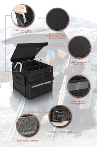 Small Trunk Organizer With Lid, For SUV Car Truck, Black 28L, Foldable Waterproof Oxford Fabric, 2-Compartments With Aluminium Alloy Handle - view 4