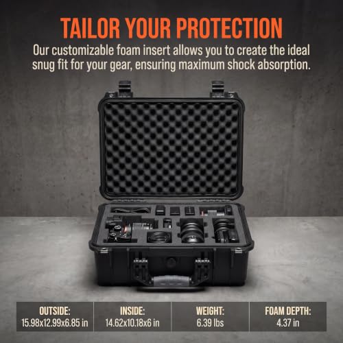 All Weather IP67 Waterproof Hard Camera Case,Hard Protective Case,Hard Case with Customizable Foam,Fit Use of Drones,Camera,Equipments,Pistols(Black,15.98x12.99x6.85inches) - view 2