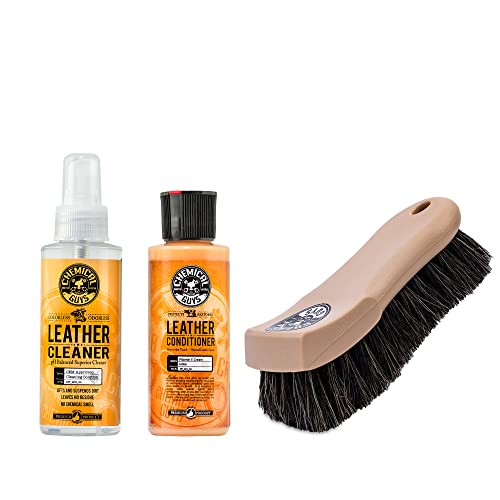 SPI_109_04B Leather Cleaner and Conditioner Complete Leather Care Kit (2 - 4 fl oz Bottles) with ACC_S95 Long Bristle Horse Hair Leather Cleaning Brush, 1 Pack (3 Item Bundle)