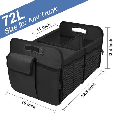 Trunk Organizer, Collapsible Waterproof Multi-Functional car Trunk Grocery Organizer Storage for SUVs & Sedans, Car Accessories for Women/Men, 3 Compartments - view 2