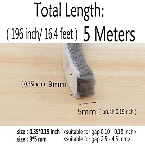 Weather Stripping Brush for Sliding Windows/Doors Frame Side,Pile Self Adhesive Weatherstrip Seal Strip Sealer Draft Stoppers (16.5ft x11/32 x 3/16 Brush inch, Grey) - view 2