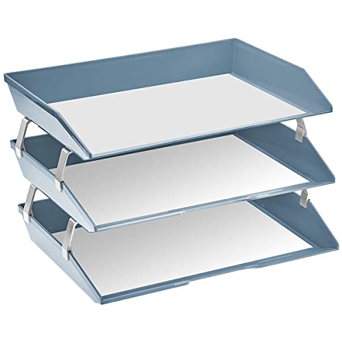 Facility 3 Tier Letter Tray, Side Load, Letter Size/A4, Desktop File Organizer, Plastic (Solid Blue Color) - view 2