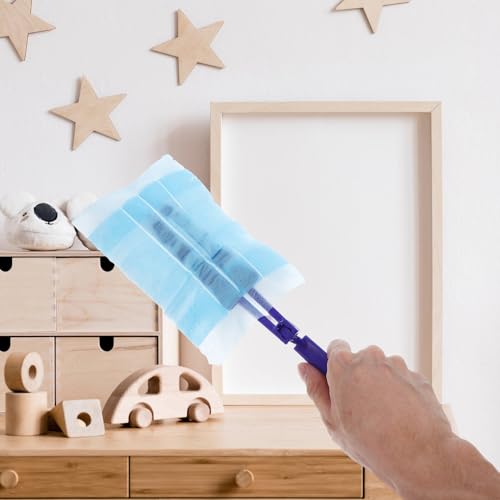 Electrostatic Duster Refills 20pcs Flat Head with Blue Short Handle and Extendable Long Handle, Microfiber Cleaning Dust Remover for Household and Desktop Cleaning - view 7