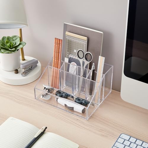 Stackable Desk Organizer, Clear Pen Pencil Makeup Brush Holder for Desktops and Vanities, 6 Compartment Caddy (Made in USA) - view 4