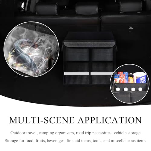 Trunk Organizer With Lid, Collapsible Waterproof Oxford Car Organizer with Aluminum Handle Base Plate, 2-Compartment 28L Sturdy Trunk Cargo Storage Organizer for RV SUV Truck (Black) - view 5