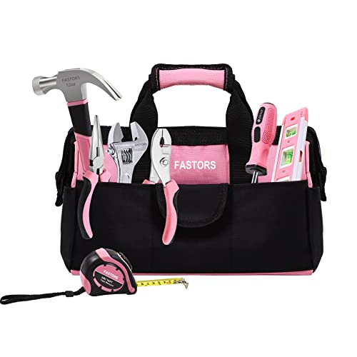 Pink Tool Bag for Women With 13-Inch Wide Mouth Double Zippers,Tool Bag With 8 Pockets Outside and 2 Pockets Inside(PINK) - view 5