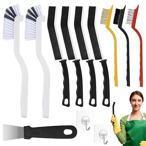 12PCS Grout Brush Set, Hard Bristle Crevice & Baseboard Tool
