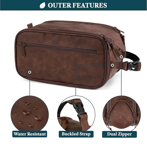 Toiletry Bag for Men, Hanging Travel Dopp Kit Organizer, PU Leather Water Resistant Bathroom Bag for Shaving Grooming, Large Capacity Cosmetic Bag Travel Essentials, Dark Brown - view 2